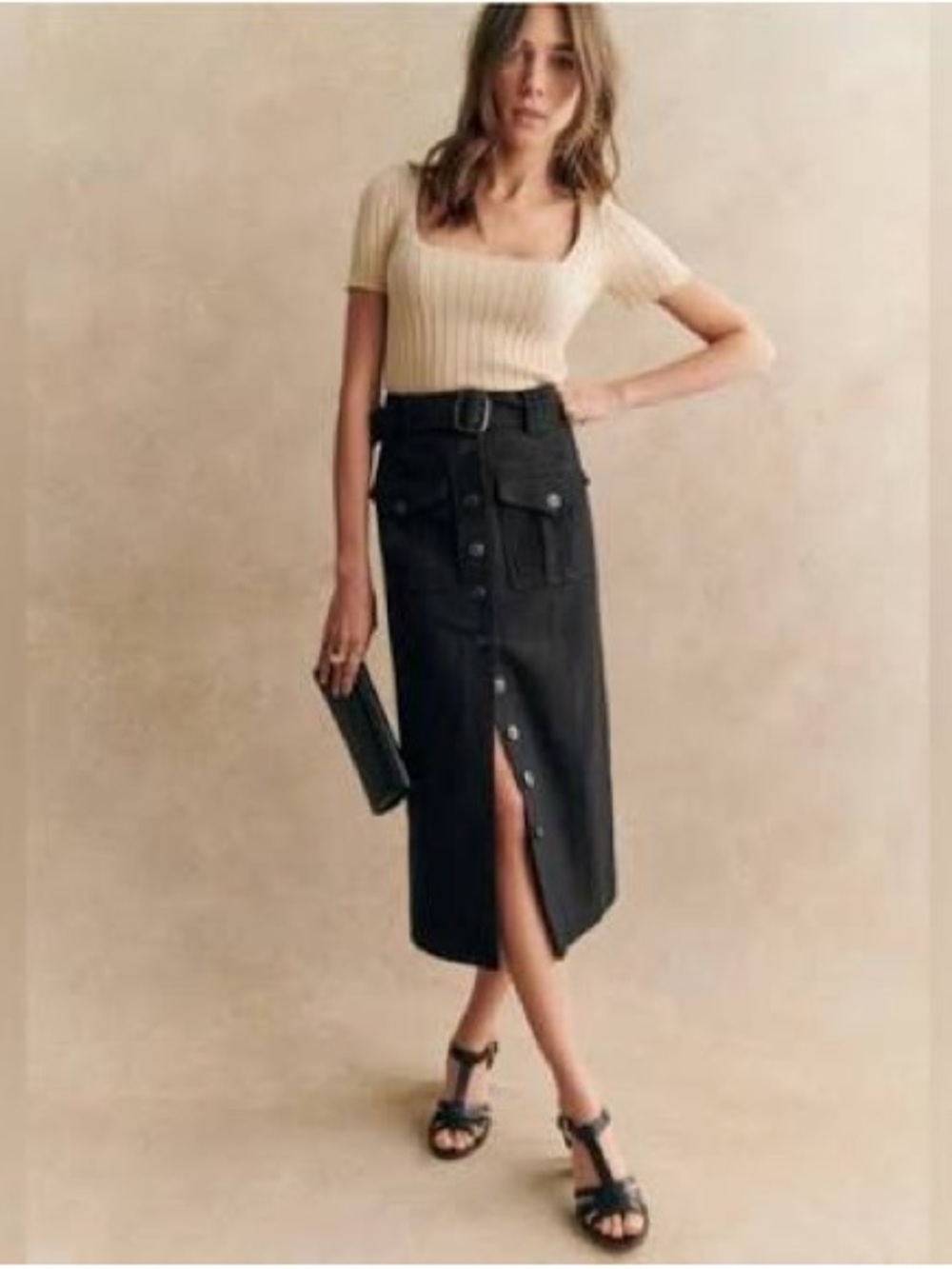 Sezane Black Odilon Skirt with Belt